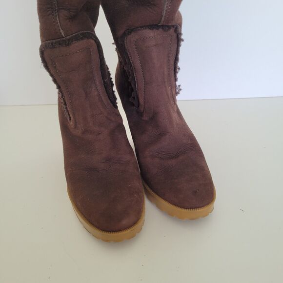 GUCCI Brown MERINO LAMBSKIN SHEARLING Suede Leather WEDGE BOOTS w/FUR Size 35 5 - Picture 3 of 11